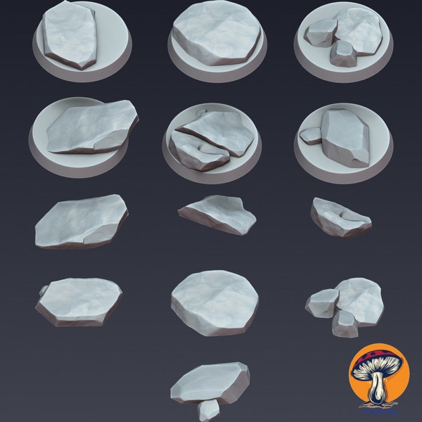 Slate rocks with or without a base (6-7 pieces) • Scenery & Props • MiniBasing • 3D Printed 32mm TableTop Miniature