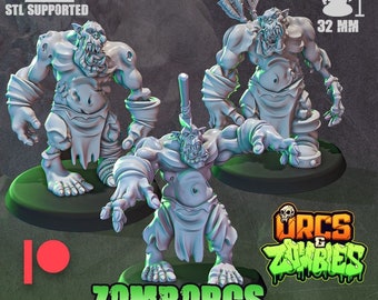 ZombOrc • Orcs & Zombies • Orc Skull Miniatures • 3D Printed 32mm TableTop Miniature