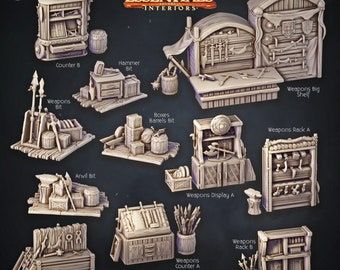 Armors and Weapons Shop • Stores set • Terrain Essentials • 3D Printed 32mm TableTop Scenery