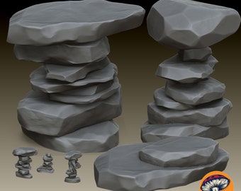 Desert Rocks & Waymarkers (12 pieces) - miniature base material • MiniBasing • 3D Printed 32mm TableTop Miniature