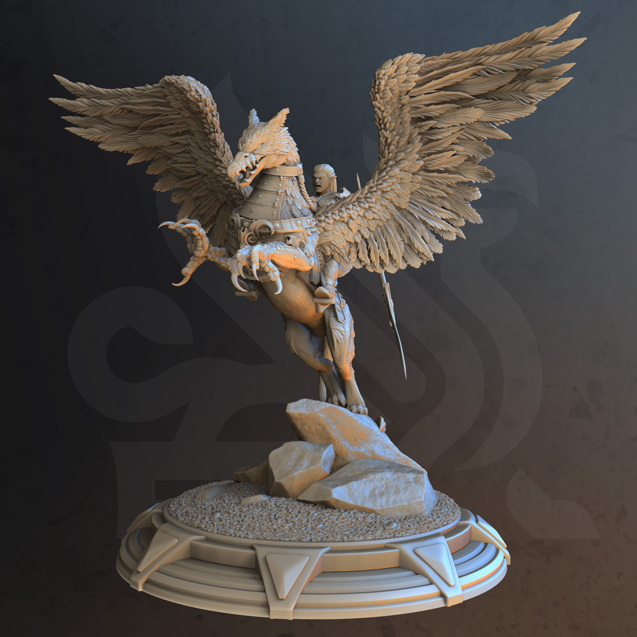 Thyralmir & Ash, Rider of the gilded Talon • Specialists of the Golden Griffins •  DM Stash • 3D Printed 32mm/75mm TableTop Miniature