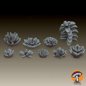 Suculentas (20 piezas) - material base en miniatura • MiniBasing • Miniatura de mesa impresa en 3D de 32 mm