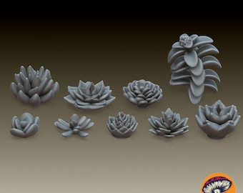 Succulents (20 pieces) - miniature base material • MiniBasing • 3D Printed 32mm TableTop Miniature