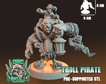 Pirate Troll • Trolls • Orc Skull Miniatures • 3D Printed 32mm TableTop Miniature