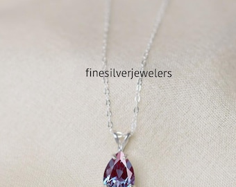 Alexandrite Necklace For Women- Color Changing Gemstone Pendant- Alexandrite Pendant in 925 Sterling Silver- Lab Alexandite Pendant