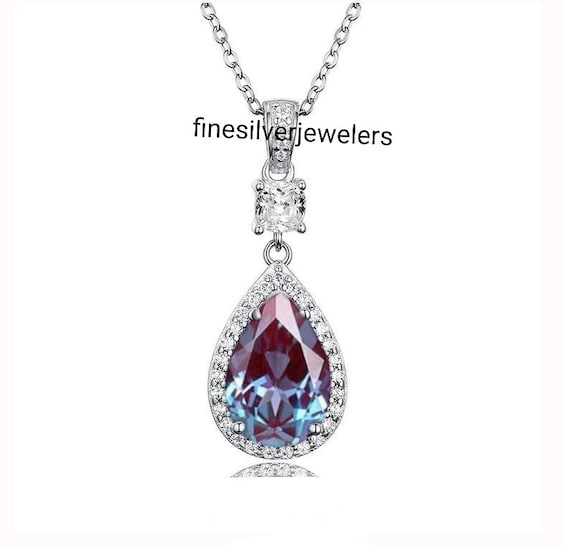 Modern Halo Pear Cut Alexandrite Necklace 710 Mm Colors Changing