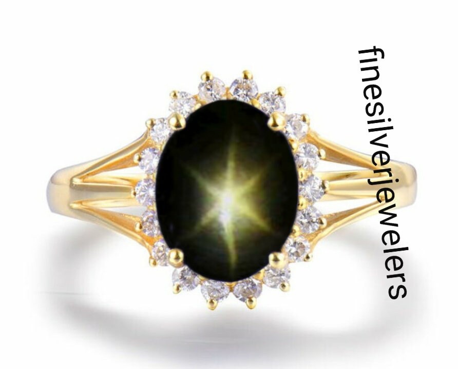 Genuine Black Star Ring in 925 Gold Plated Lindy Black Star Ring for Women
