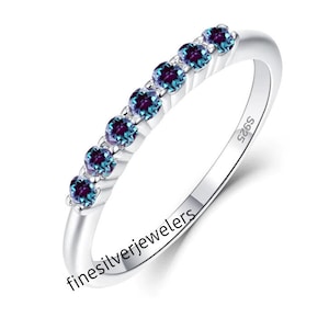 Eternity Band/2MM Alexandrite Wedding Ring/925 Sterling Silver Ring/Half Eternity Alexandrite Band/Wedding Band/Stacking Ring