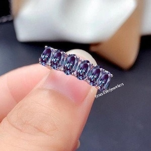 Eternity Band Ring/Alexandrite Wedding Ring/925 Sterling Silver Ring/Half Eternity Alexandrite Band/Wedding Band/Stacking Ring