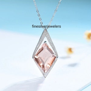 Kite Shaped Morganite necklace, 3 carats pastel pink morganite pendant with silver chain, solitaire necklace, pink stone pendant