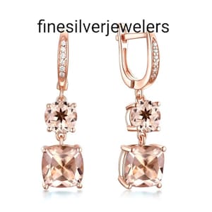 Beautiful Handmade Pink Morganite Earrings Cushion cut Morganite Earrings in 14k Rose Gold Plated for Women&#39;s