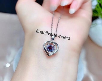 Halo Alexandrite ketting, ronde gesneden 1 karaat 6 * 6 mm ronde Alexandrite hanger, juni birthstone ketting, bruids ketting