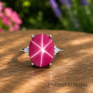 Bague étoile à 6 rayons Big Ruby en argent sterling, bague Lindy rose, bijou étoile