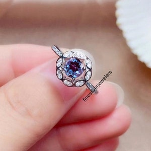 Vintage Alexandrite ring, Lab Alexandrite ring, Genuine Created Alexandrite ring, 925 Sterling Silver Alexandrite ring, Gift for her