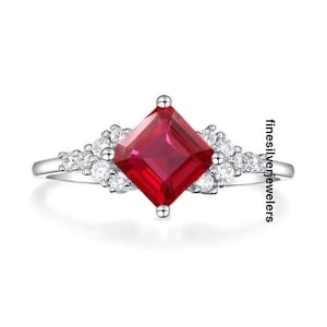 Square Cut Lab Ruby Solitaire Ring Minimalist Ring Statement Art Deco Jewelry July Birthstone Anniversary Gifts For Women Gemstone Ring