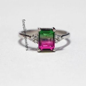 Anniversary Tourmaline Ring, Watermelon Tourmaline Ring, Bio Tourmaline Ring, 925 Sterling Silver, Bridal Ring, Engagement Ring