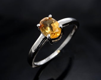Natural Citrine Ring, Solid Silver Ring, November Birthstone Ring, Promise Ring, Minimalist Ring, Stackable Ring, Oval Citrine Ring