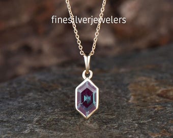 Dainty Alexandrite Pendant in 925 Sterling Silver Hexagon Cut Alexandrite Necklace Infinity Style