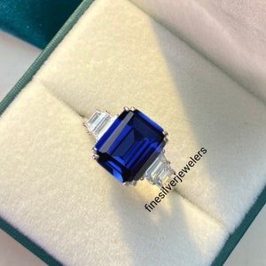 Vintage Lab Created Sapphire Ring, September Birthstone Ring, Engagement Ring for Women