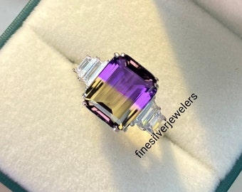 Unique Ametrine Doublet Quartz Ring in 925 Sterling Silver Ring, Octagon Cut Ametrine Ring, Ametrine Silver Ring, Wedding Ring, Ring for Her