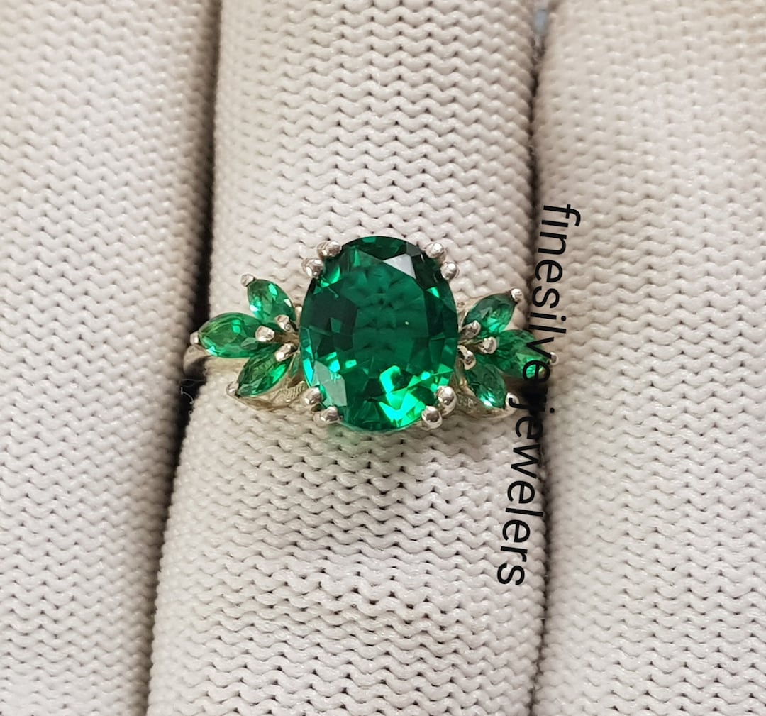 Genuine Lab Grown Emerald Ring 3 Carats 108 Mm Oval Cut Etsy