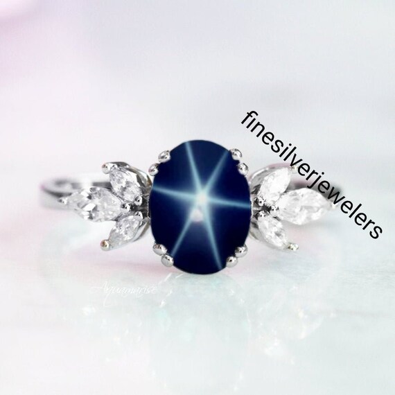 Star Engagement Ring Sapphire Star Ring in 925 Sterling Silver - Etsy