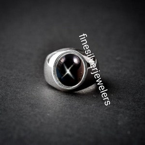 Lindy Star Black Sapphire Ring, 925 Sterling Silver Ring, Black Lindy Star, Lindy Star Jewelry, Men Lindy Star Silver Ring