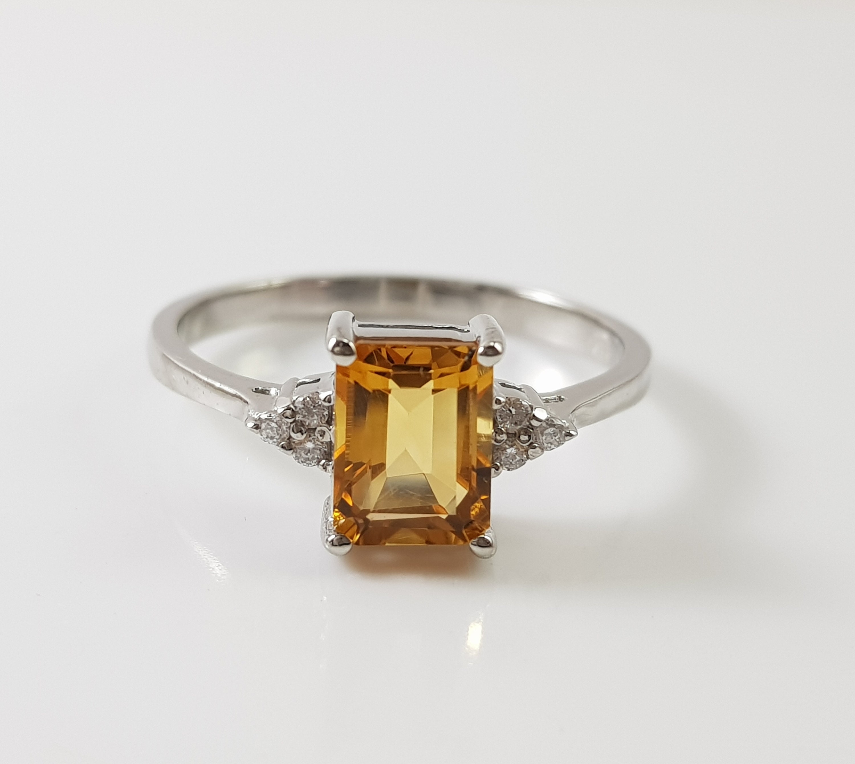 Natural Citrine Ring, Engagement Rings, Rectangle Cut Ring, Sterling ...