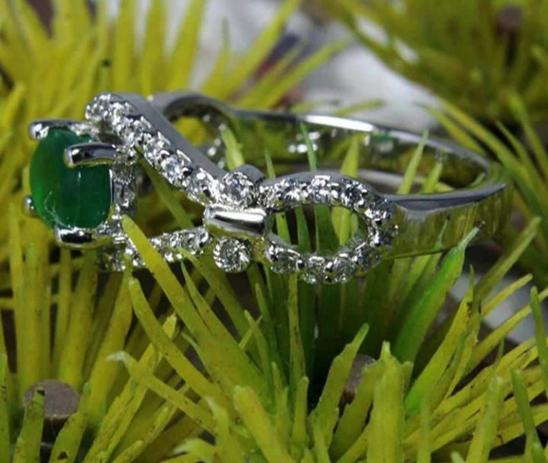 Oval Cut Emerald Ring Green Gemstone Ring 925 Sterling Silver Promise Ring 7*5 mm Emerald Engagement Ring