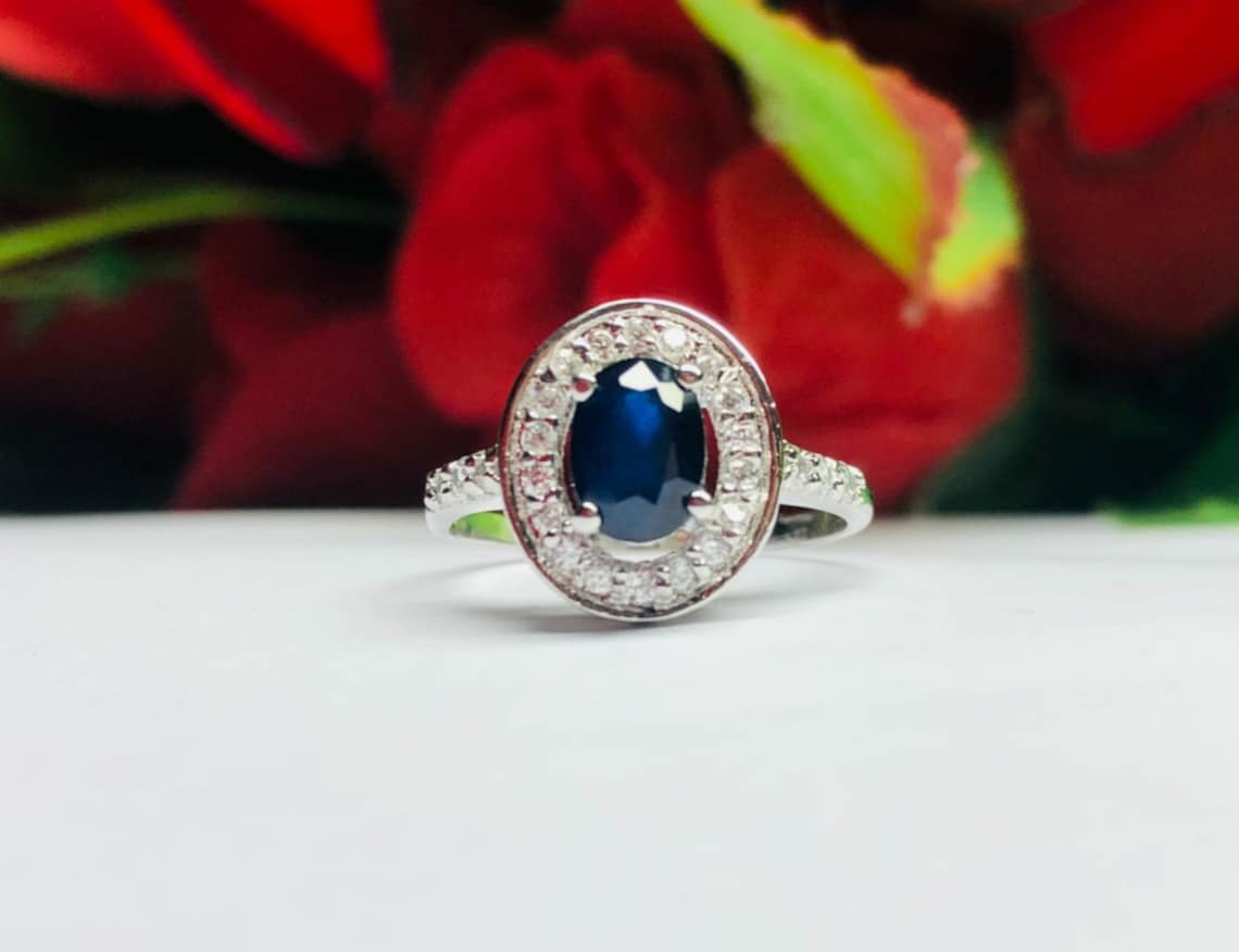 Dainty Sapphire Ring Silver Blue Gemstone Ring Sapphire Etsy