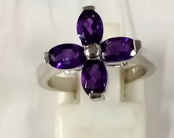 Anillo de amatista de plata maciza, anillo de amatista, anillo minimalista de amatista para mujer, delicado anillo de amatista, regalo para esposa, joyería de amatista