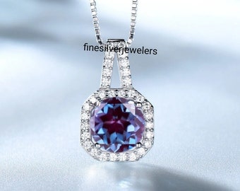 Round Cut Alexandrite Necklace for Women Color Changing Gemstone ...