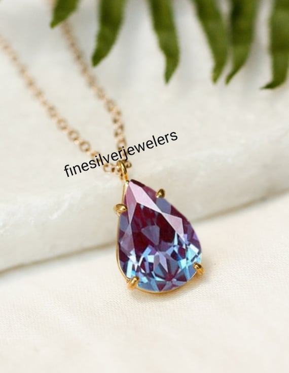 Teardrop Cut Alexandrite Necklace for Women- Color Changing Teardrop Cut Alexandrite Necklace for Women- Color Changing