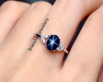 Very Unique Lindy Blue Star Ring for Women&#39;s Blue Sapphire Star Ring in 925 Sterling Silver