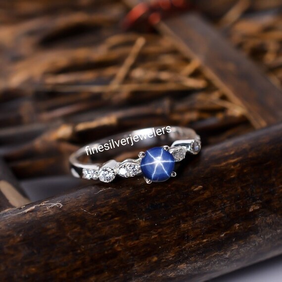 925 Solid Silver Blue Star Ring Lindy Star Ring Star Jewelry Ring 