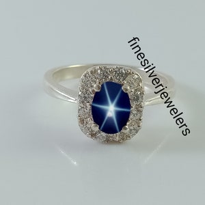 Star Sapphire Ring in 925 Sterling Silver, Lindy Star Engagement Ring, Promise Ring, Vintage Lindy Star Ring, Women's Ring