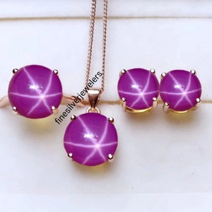 Äkta Lindy Pink Star 4-delars set för kvinnor, rosa stjärnsmycken i 925 sterlingsilver, rubinstjärnsmycken