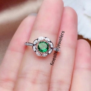 Green Emerald Ring 925 Sterling Silver Ring Women Emerald Ring, May Birthstone, Emerald Jewelry, Solid Silver Ring Anniversary Gift