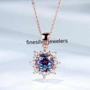 Round Cut Alexandrite Necklace For Women- Color Changing Gemstone Pendant- Alexandrite Pendant in 925 Sterling Silver- Alexandite Pendant