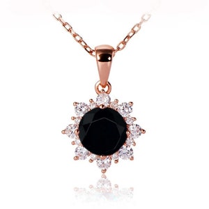 14k Rose Gold Plated Necklace Black Onyx Pendant for Women