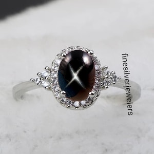 Bague de fiançailles en saphir noir en argent noir 925 bague étoile noire en argent sterling Lindy Star Ring Star Jewelry Bague