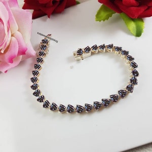 Vintage Trillion Alexandrite Bracelet-Color Changing Gemstone-Sterling Silver Bracelet-Colors Changing Bracelet-June Birthstone Bracelet