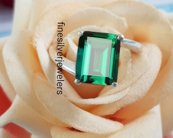 Art Deco Green Emerald Ring,925 Sterling Silver Cocktail Ring, May Birthstone, Promise Ring, Green gemstone Ring. Emerald Engagement Ring