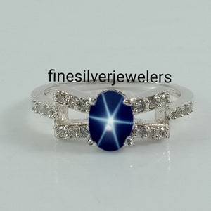925 Sterling Silver, Blue Star Sapphire, Lindy Star Ring, Engagement Ring, Women Star Ring, Blue Star, Sapphire Ring,