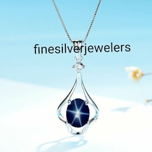 Dainty Blue Star Pendant in 925 Sterling Silver Lindy Star Necklace Infinity Style Oval Cabochon