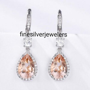 Pear Morganite Earring , Teardrop Earring, Solitaire Morganite Earring, Pink Gemstone Earring, Women Earring, Gift for her