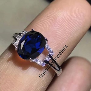 ラボサファイアリング、ブルーサファイア、オーバルカットサファイア
