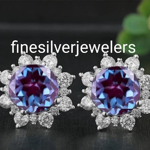 Round Alexandrite Earrings, Alexandrite Studs, June Birthstone Earrings, Dainty Earrings, Bridesmaid Earrings, Gift For Her