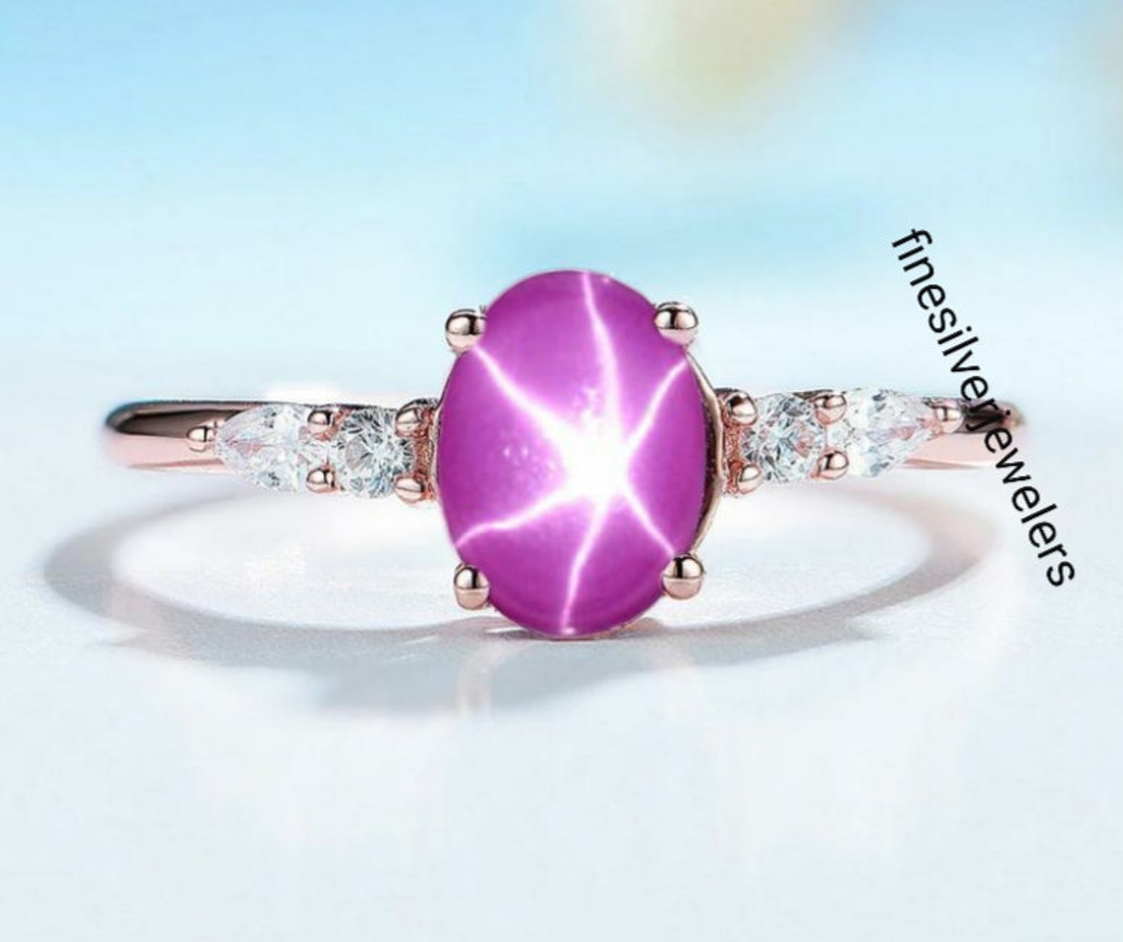 Bride Pink Star Ring in 925 Rose Gold Ring Genuine Lindy Pink - Etsy