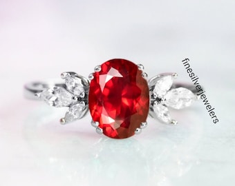 Ruby Ring July Birthstone Ring Red Gemstone Ring Sterling Silver Ring Oval Cut Gemstone Anniversary Ring